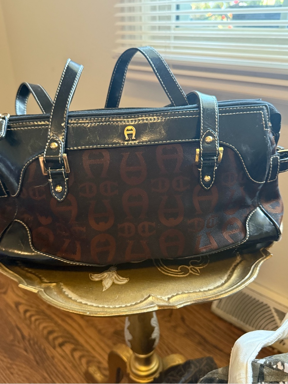 Etienne Aigner Brown and Black Monogram Satchel